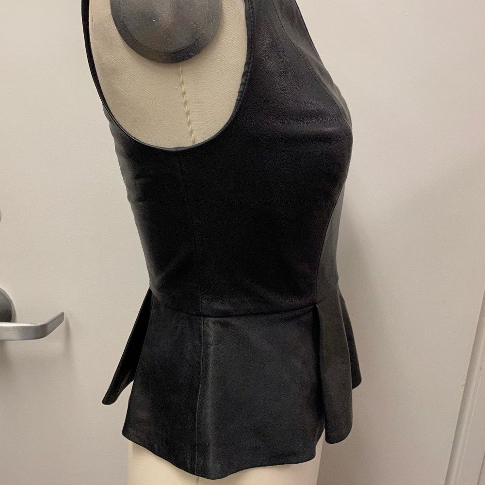 ROBERT RODRIGUEZ SLEEVELESS V NECK PEPLUM LEATHER TOP - Picture 3 of 8
